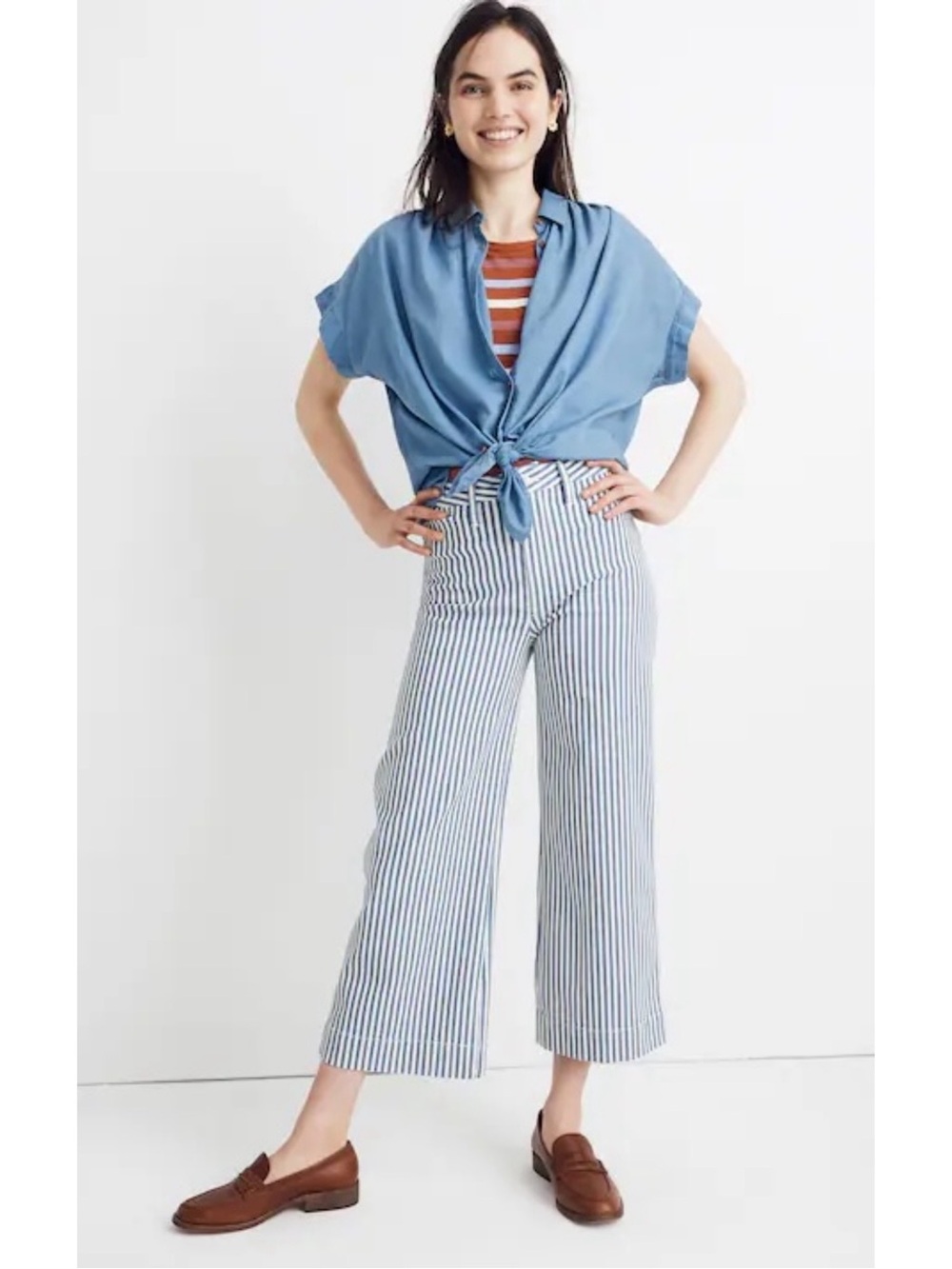 Madewell Emmett Wide-Leg Crop Pants in Herringbone Railroad Stripe - Size 27
